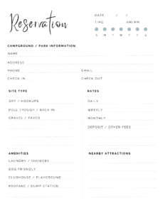 reservation log free printable rv living printables